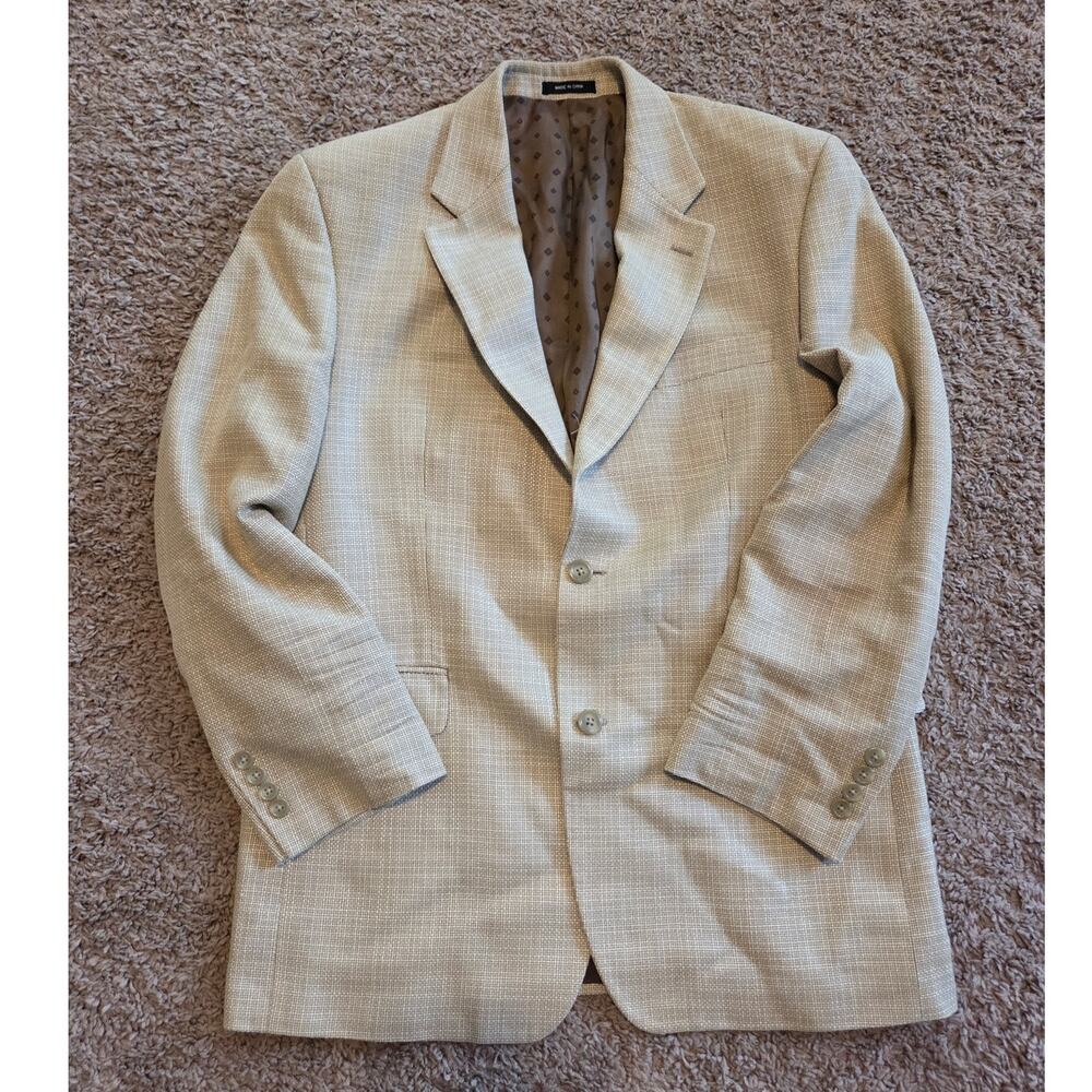 Ralph ralph Lauren 100% silk blazer 2 button tan woven black label RRL 40R